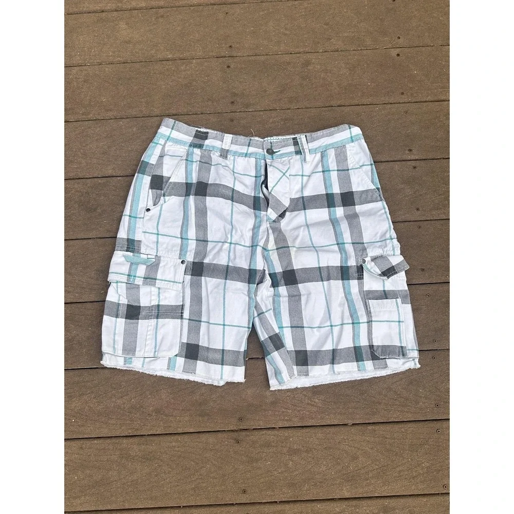 Op Cargo Shorts Mens 38 White Plaid Cotton Cutoff 11